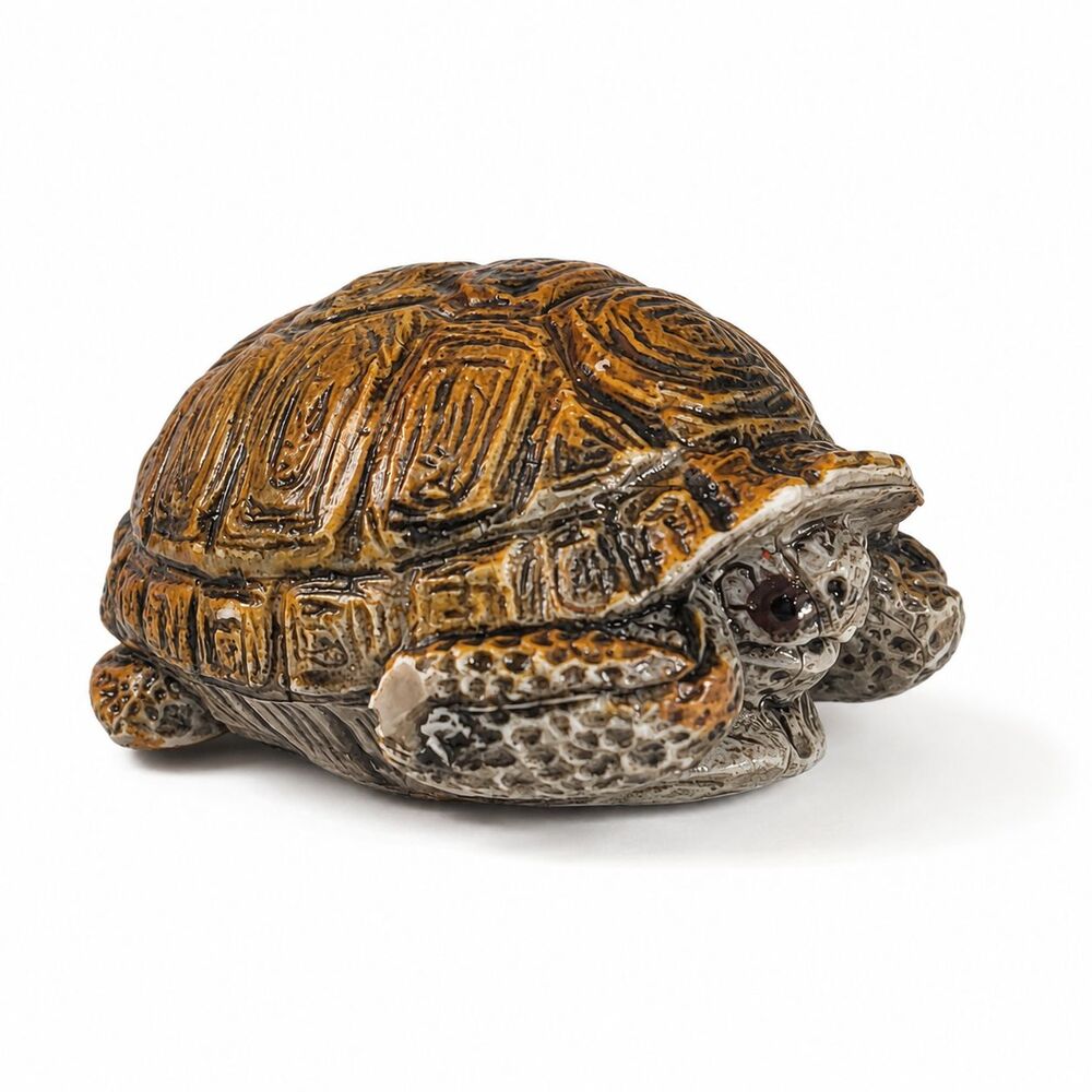 Vintage Mini Tortoise Turtle Figurine Brown Realistic Animal Figure China Decor